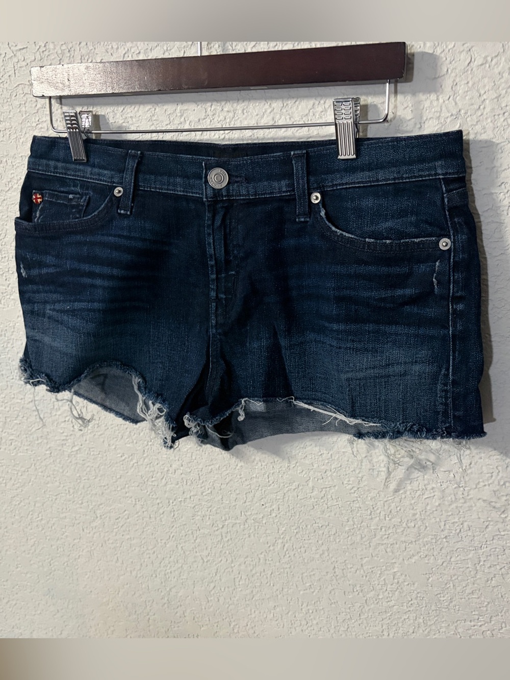 Hudson Dark Blue Distressed Denim Kenzie Cutoff Shorts Mid rise 30W